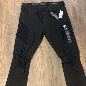 Mens stacked distressed skinny jeans